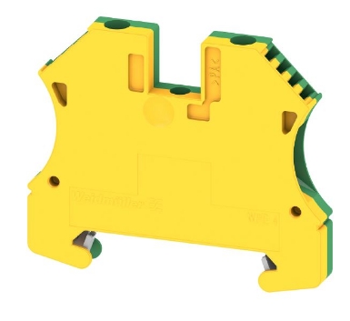 Bornera de Tierra 4 mm² marca Weidmuller serie WPE 1 nivel Conexion brida Tornillo Color Verde/Amarillo