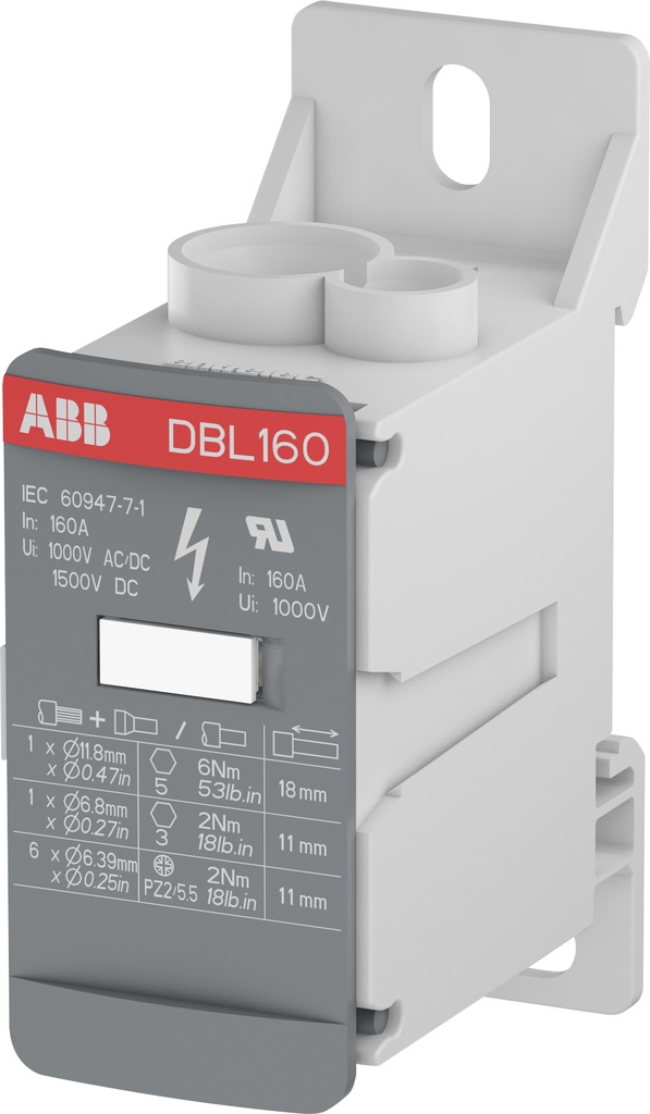 Bornera de Distribución Marca ABB Serie DBL; Amperaje 160A Entrada 1X6-1/0AWG Salida 6X14-6AWG    