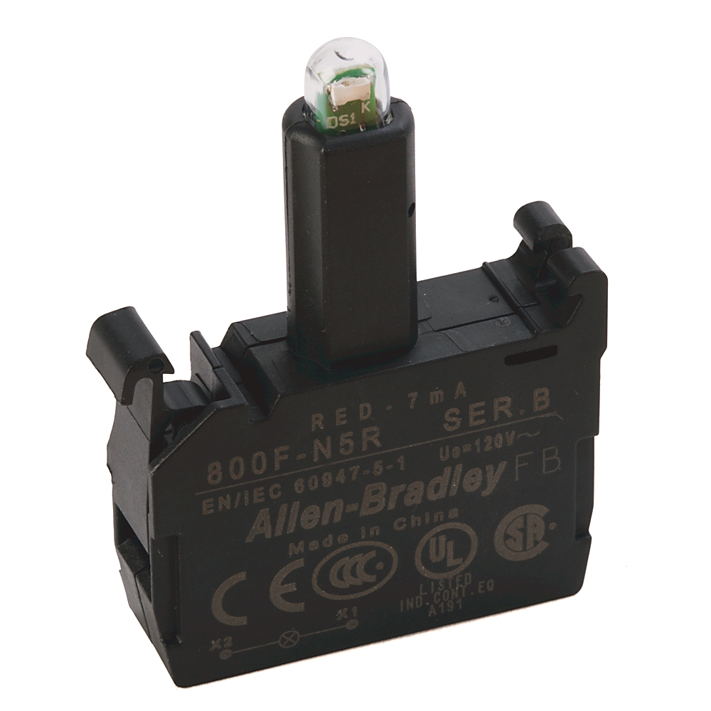 Bloque LED  Marca ALLEN BRADLEY Serie 800F; Alimentacion 120VAC Color Rojo Modulo Led 22mm            