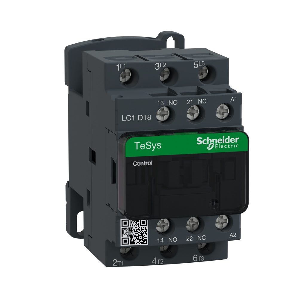 Contactor Marca Schneider Electric Serie TeSys ; Amperaje 18A Polos 3 Potencia (kW) 4kW Potencia (HP) 5HP Bobina 110VAC Contacto Aux NO 1 Contacto Aux NC 1