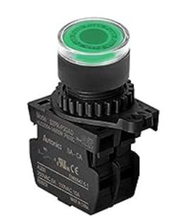 Pulsador Marca AUTONICS Serie S2PR; Color Verde Iluminado Diámetro 22mm Alimentacion 110-230VAC Contacto Auxiliar 1NO         