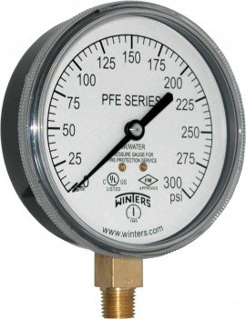 Manometro Marca WINTERS Serie PFE; Rango 0-300 psi/kPa Caratula 3.5in / 90mm Conexion Rosca 1/4in NPT            