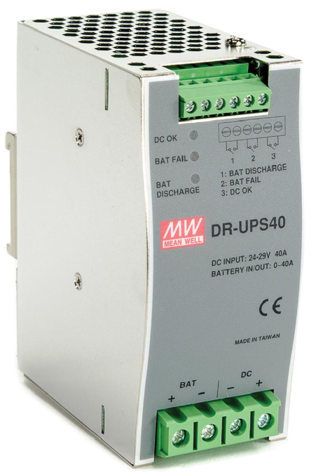 Bateria de control para UPS Marca MEANWELL Serie DR; Voltaje entrada 24 -29VDC Corriente 40A Montaje Riel DIN            