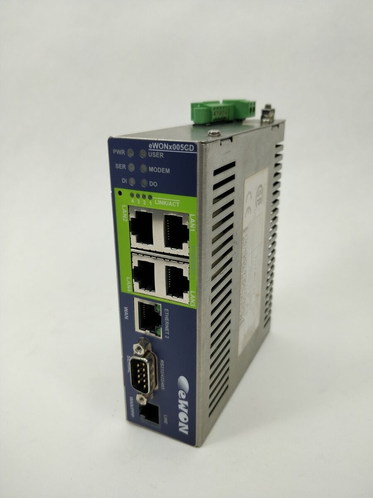 Router Ethernet – 2005CD/ETHERNET Marca EWON Serie EW2620; Alimentacion 12-24VDC Puertos 4x puertos LAN /WAN- RJ45 Ethernet, 1x serie RS232 / 485              