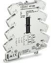 Convertidores de señal de temperatura para sensores RTD; Señal de salida de corriente y tensión; Configuración mediante conmutadores DIP; Tensión de alimentación 24V DC; Ancho de montaje 6mm; gris claro